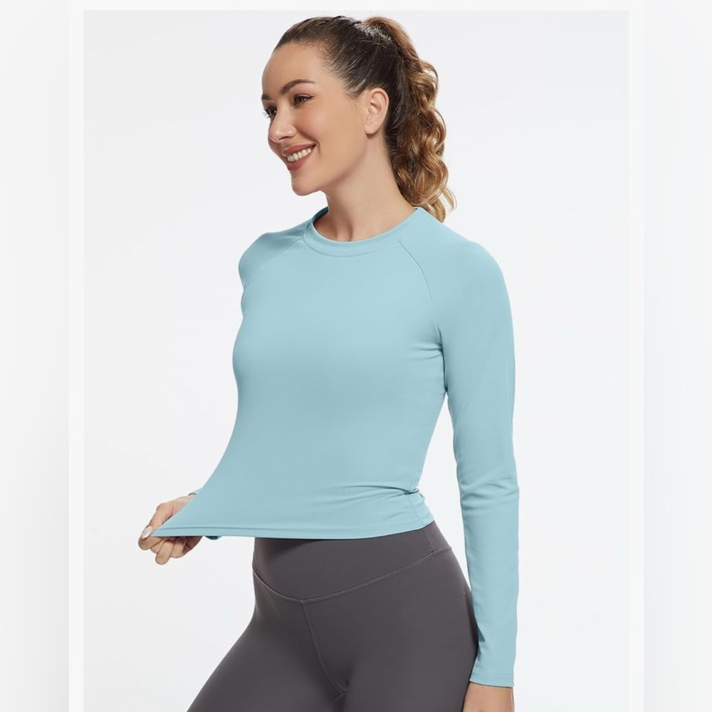 Womens Long Sleeve Crop Workout Tops Yoga Cropped Top Gym Shirts Athletic
